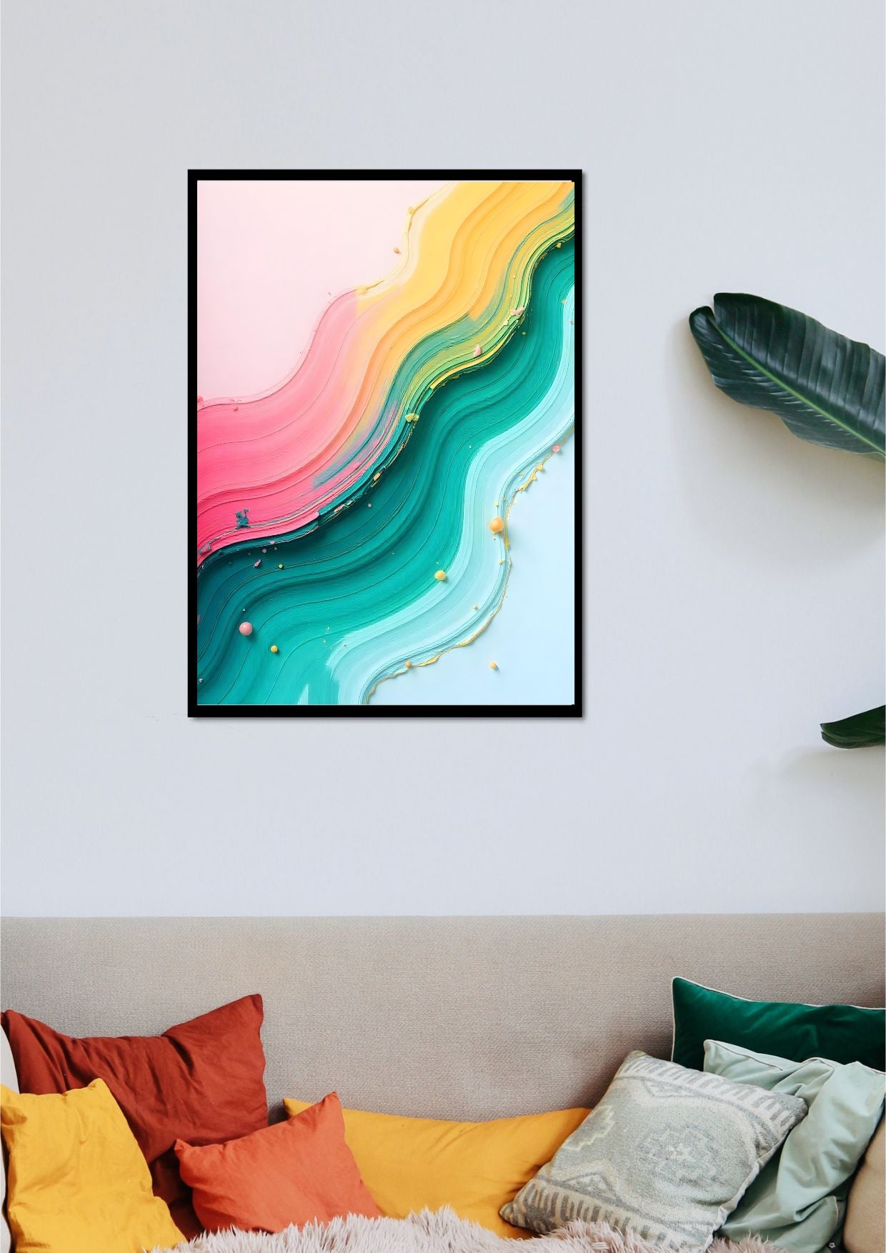 Abstract Wall Art - Colorful Waves - Premium Matte Paper Wooden Framed Poster