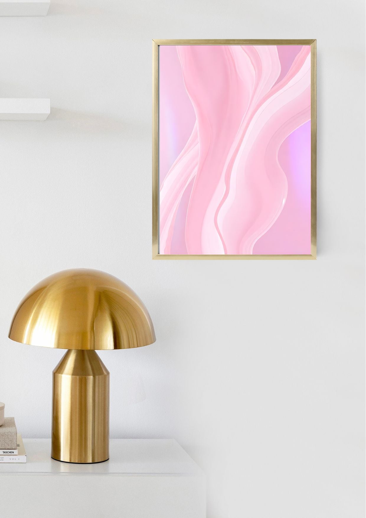 Blush Transitions: Expansive Light Pink Abstract Art with Soft Beige and White Accents - Premium Matte Paper Wooden Framed Poster